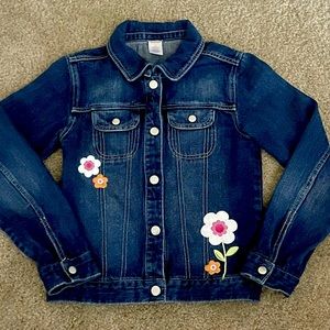 Girls Gymboree Denim Blue Jean Jacket Embroidered Flowers  Large Cute!